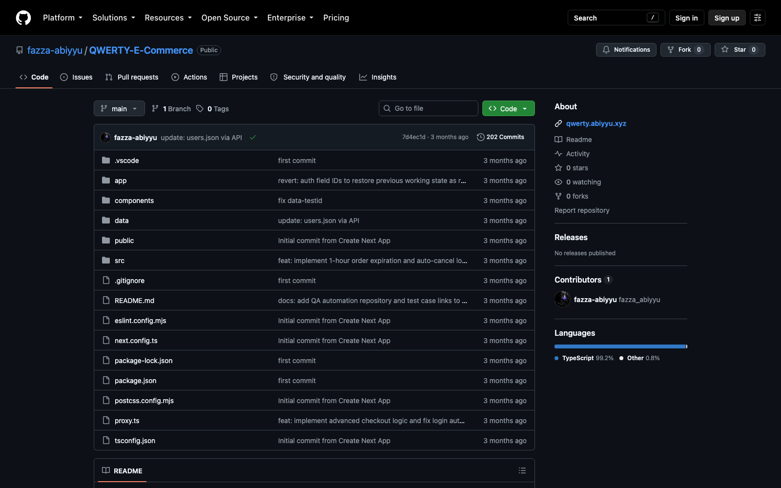 fig. ii — the public repository · 202 commits · typescript